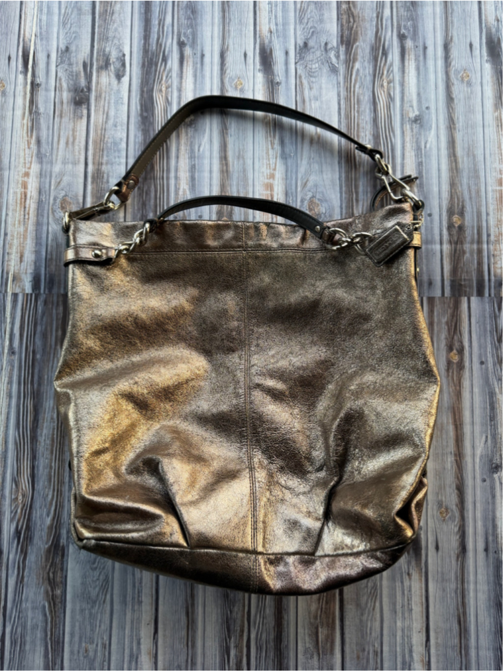 Vintage Coach Brooke F17165 Metallic Pewter Leather Hobo Shoulder Bag